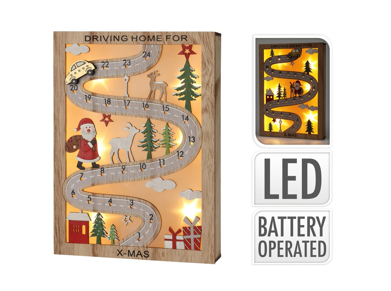 Decoratiune luminoasa calendar Advent Road V1, 20 x 28 cm, placaj - imagine 3